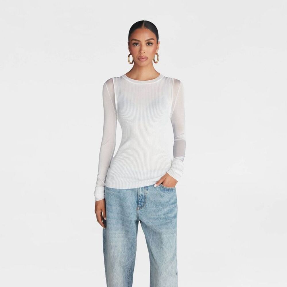 KBB by KAHLANA Women's Long Sleeve 'The Layered Sheer Top' - White M